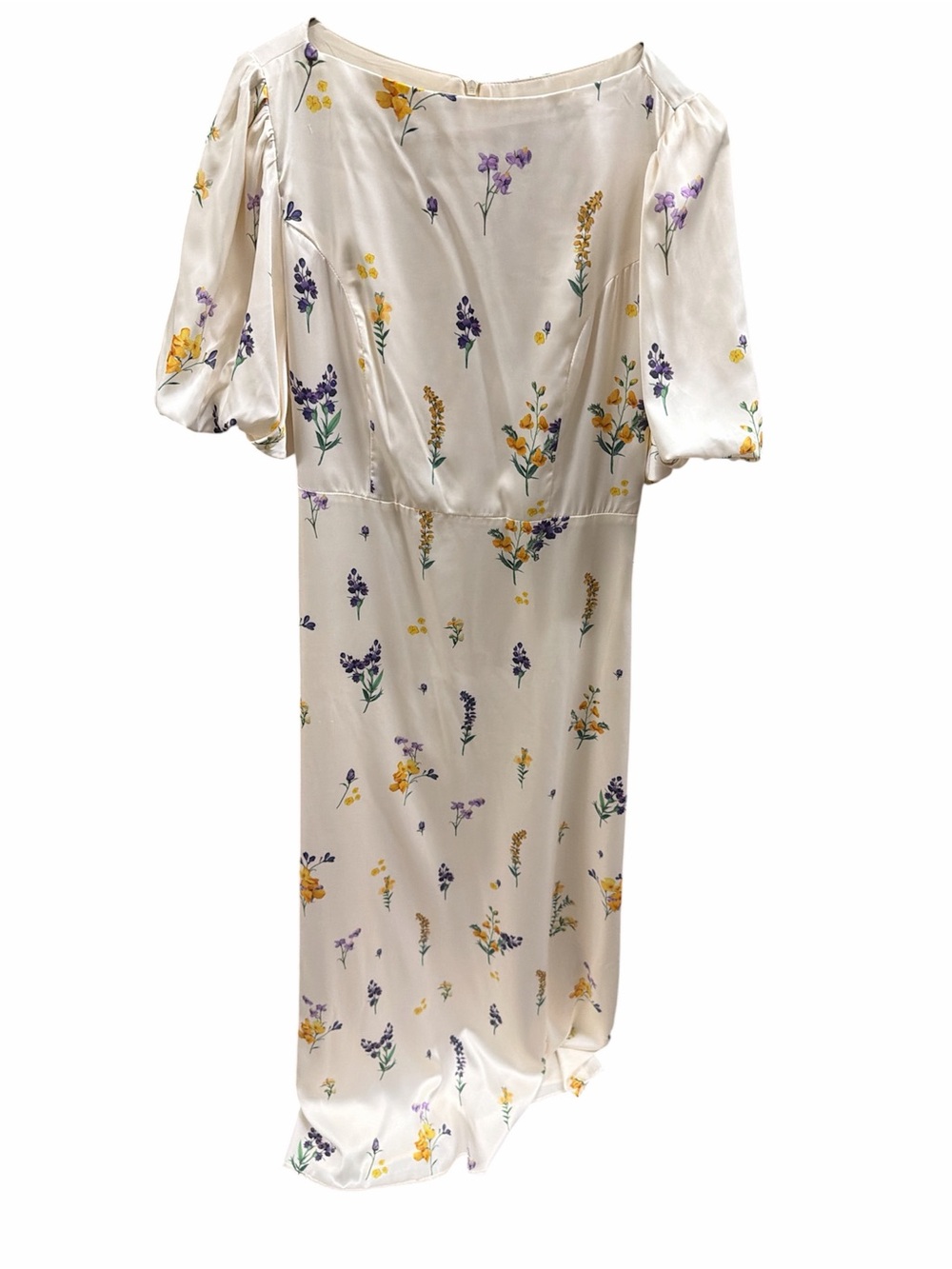 SHEIN Cream Midi Dress with Yellow & Purple Floral Print